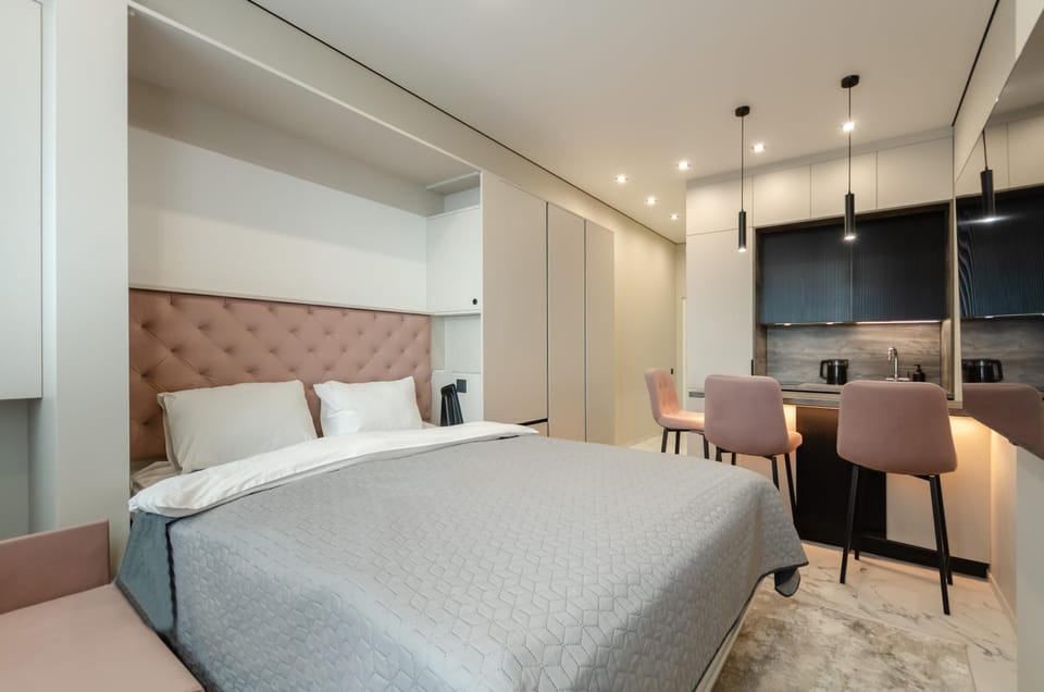 Bed, wardrobe