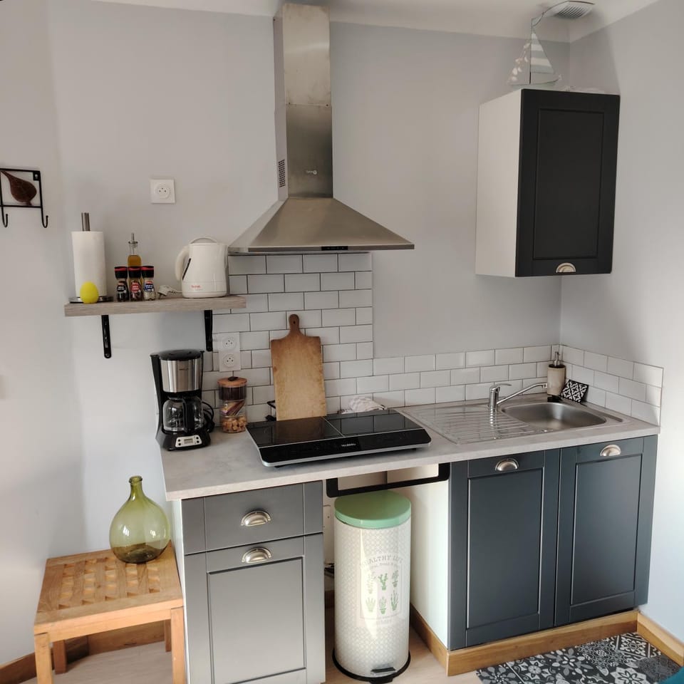 Kitchen or kitchenette, stove