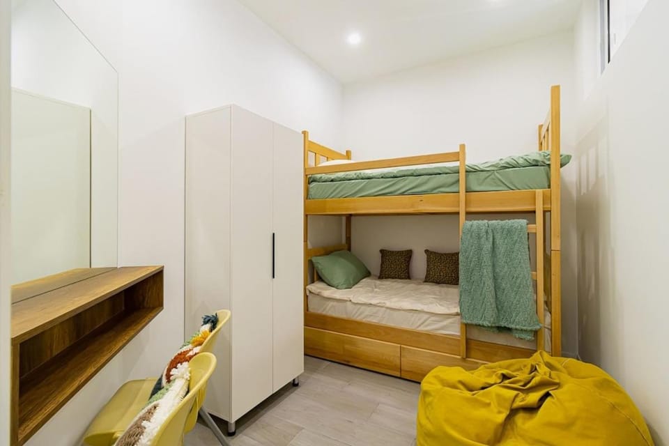 Bedroom, bunk bed, wardrobe