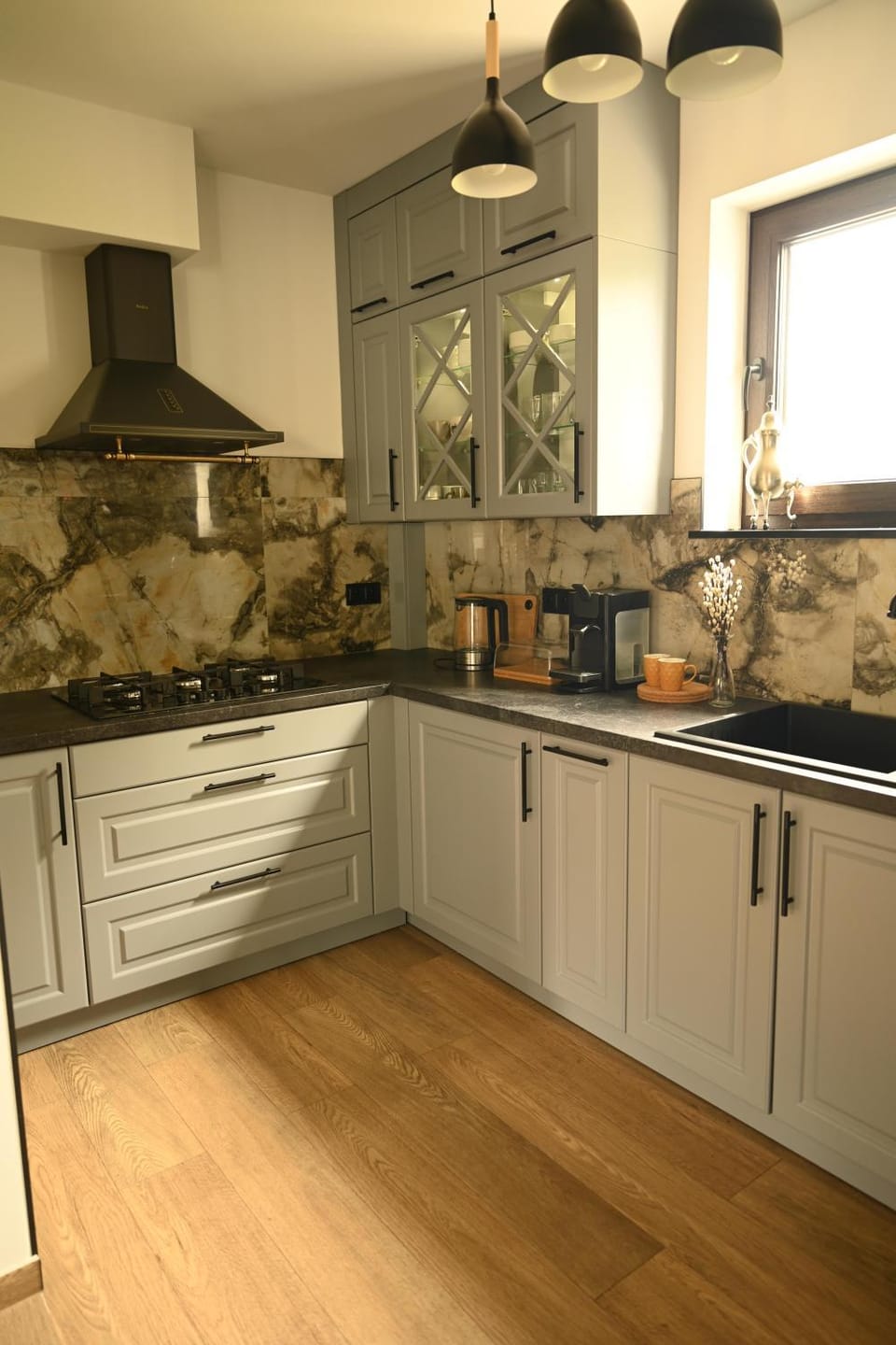 Kitchen or kitchenette, stove