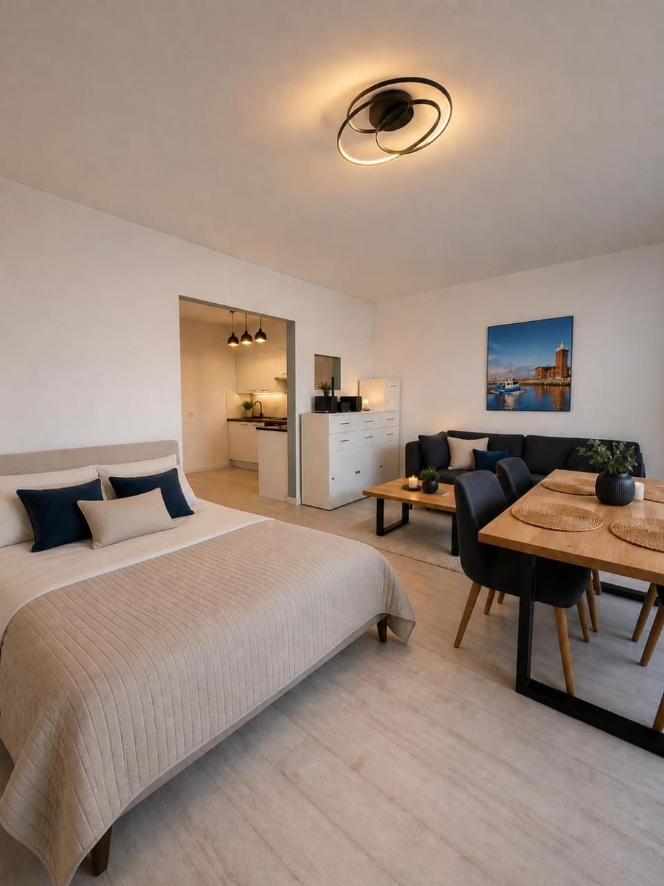 Bed, Living room, Seating area, Dining area, Bedroom