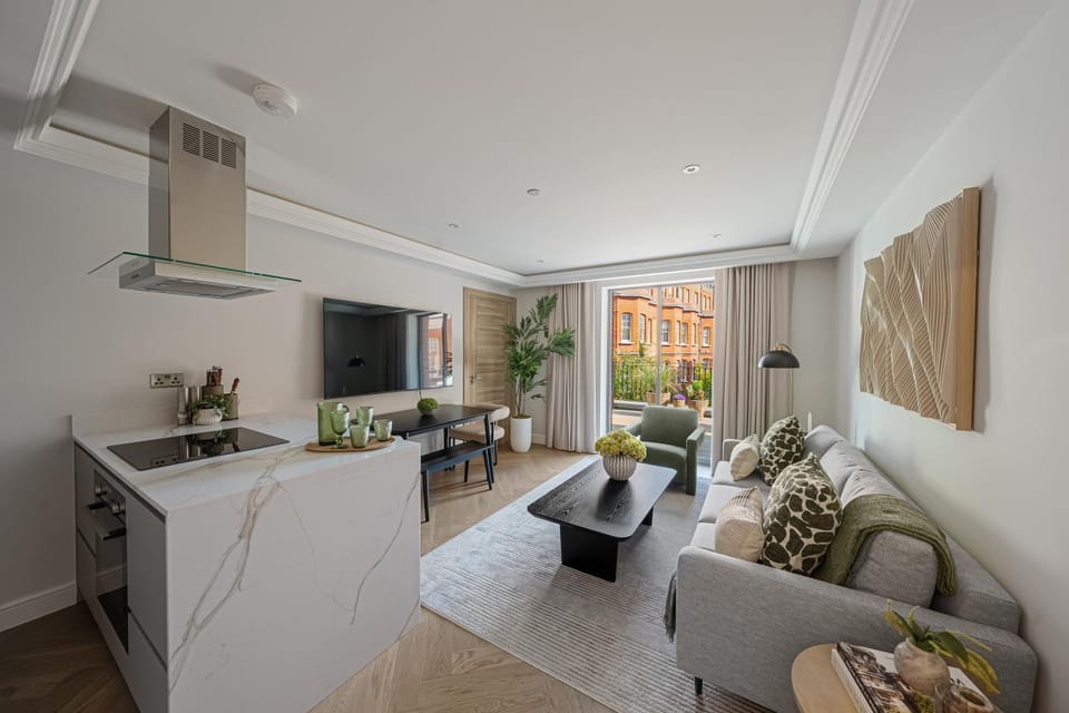 Kitchen or kitchenette, Living room, Seating area