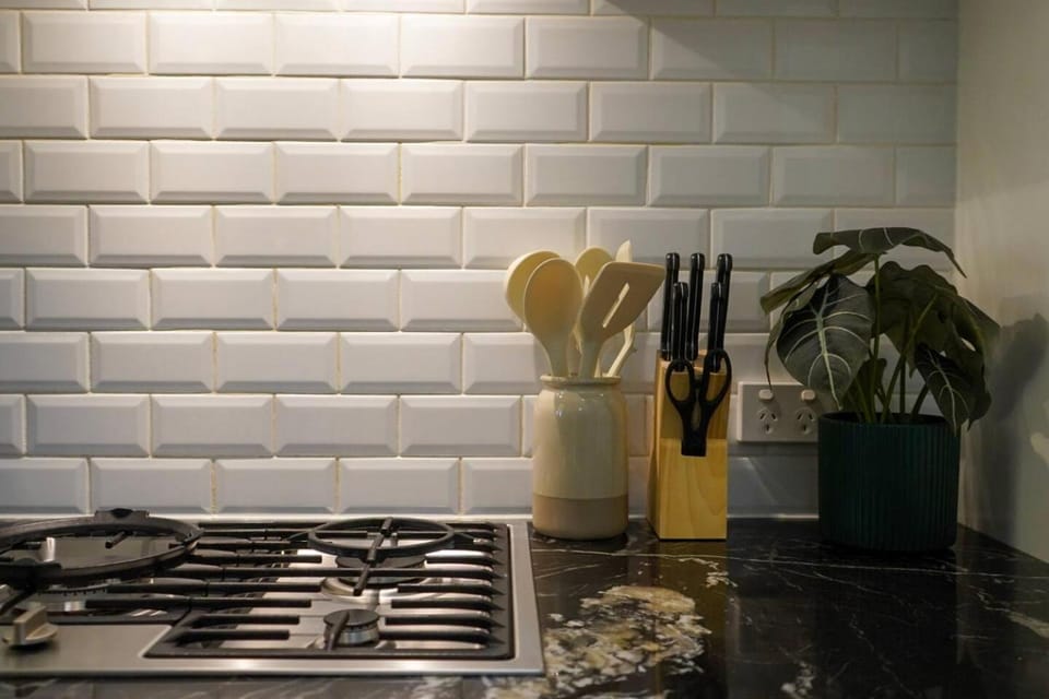 Kitchen or kitchenette, stove