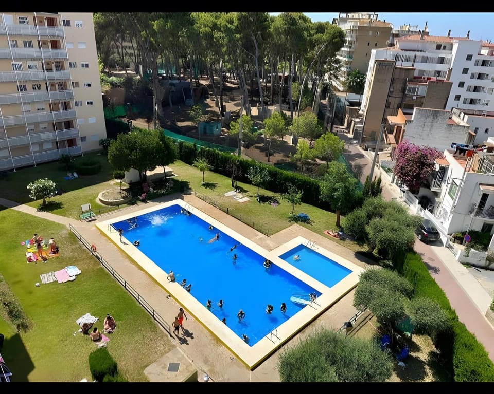 Property building, Living room, Swimming pool