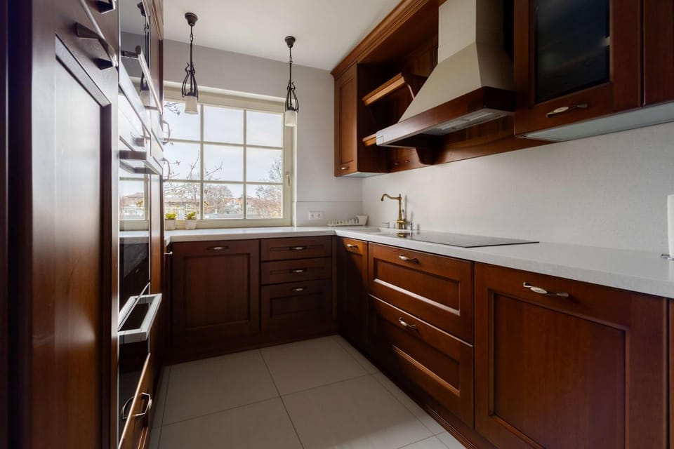 Kitchen or kitchenette, stove