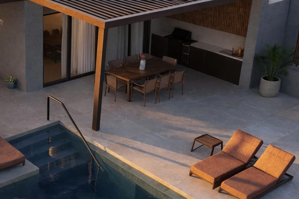 Patio, Natural landscape, Seating area, Pool view