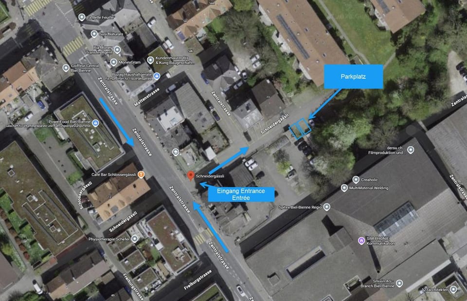 Property building, Bird's eye view, Street view, Location, Parking