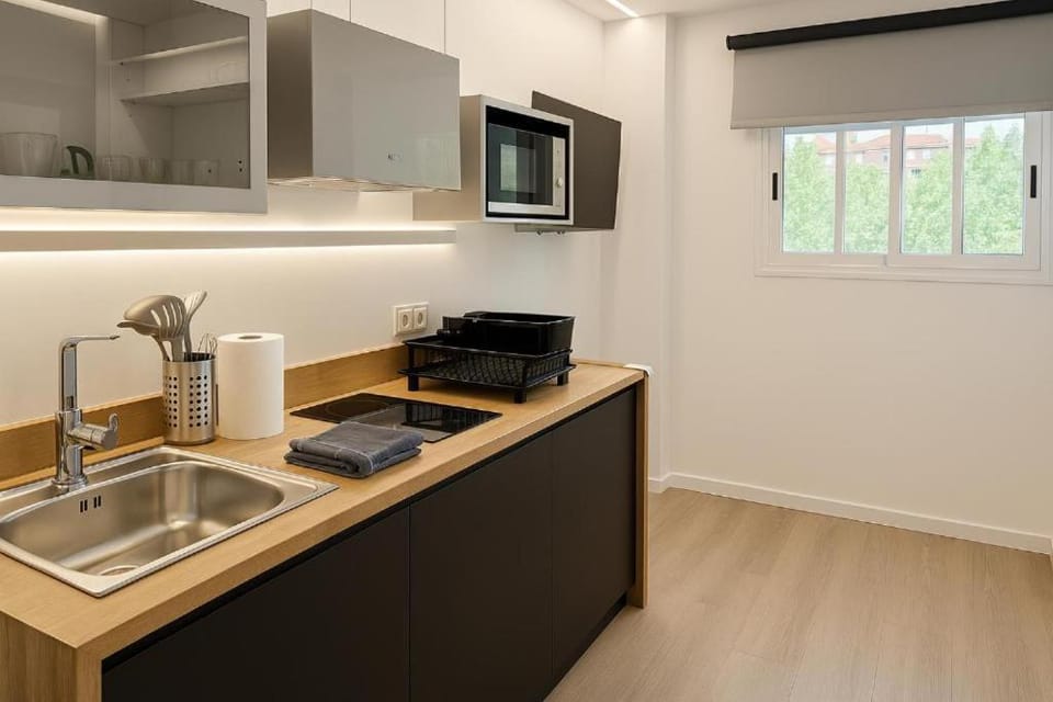 Kitchen or kitchenette, microwave