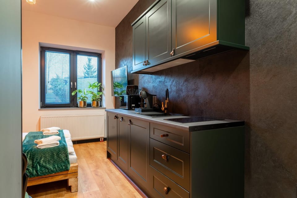 Kitchen or kitchenette, stove