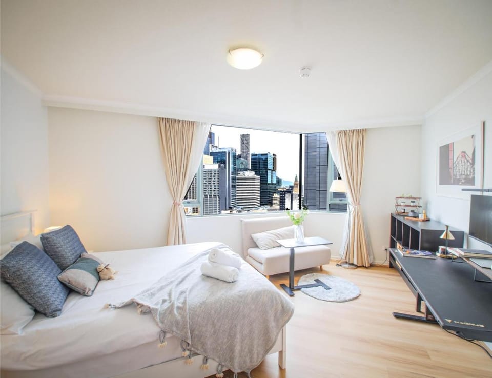 Bed, Living room, Seating area