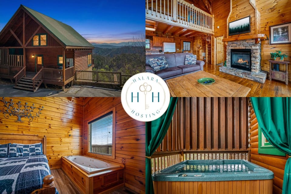 Hot Tub, Living room, Mountain view, Bath, fireplace