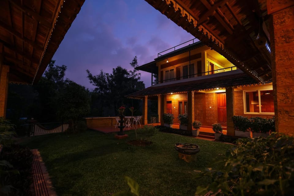 Property building, Night, Garden, Garden view
