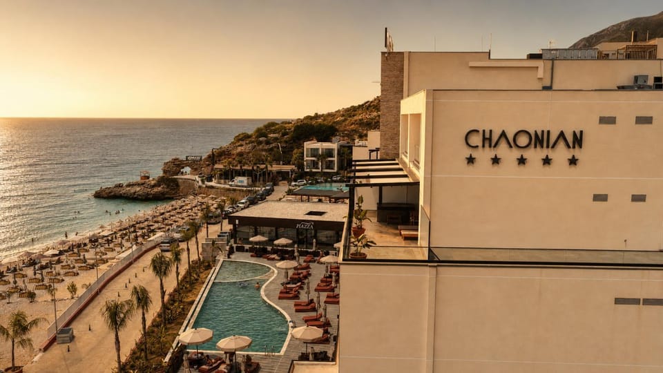 Property building, Natural landscape, Pool view, Sea view, Swimming pool