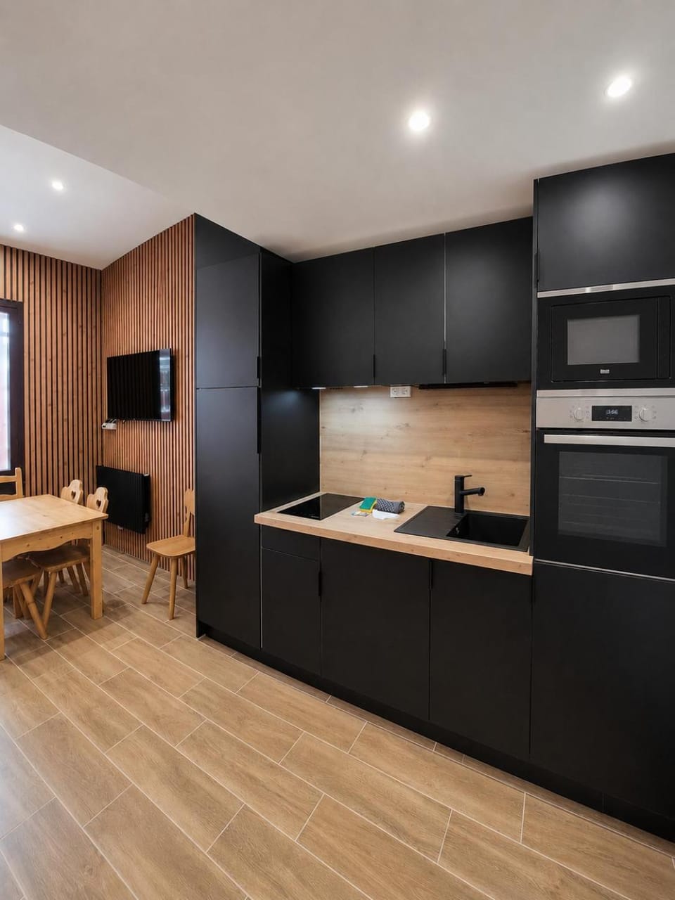 Dining area, dishwasher, oven, stove
