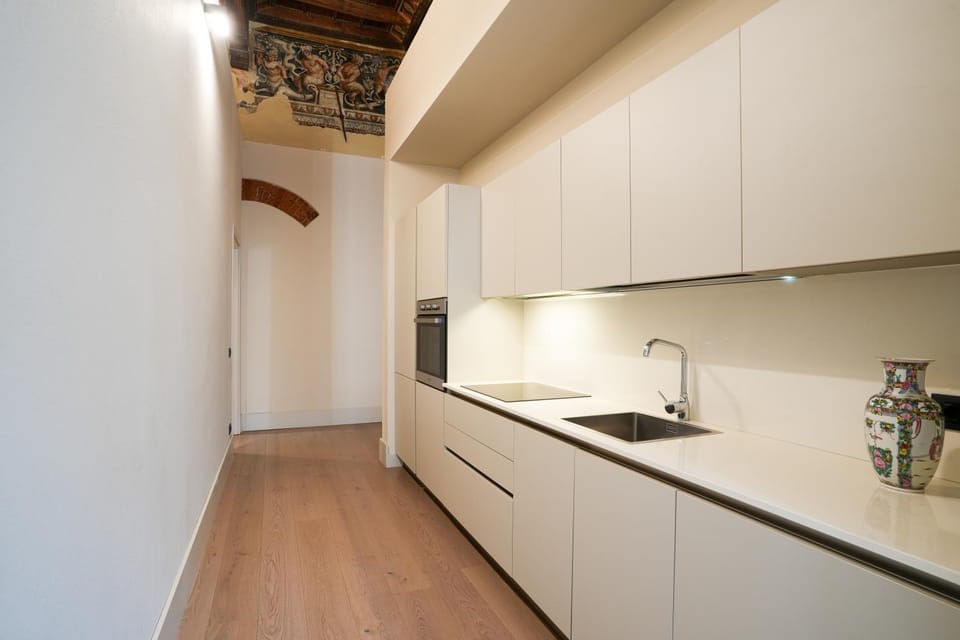 Kitchen or kitchenette, dishwasher, heating, microwave, oven, stove