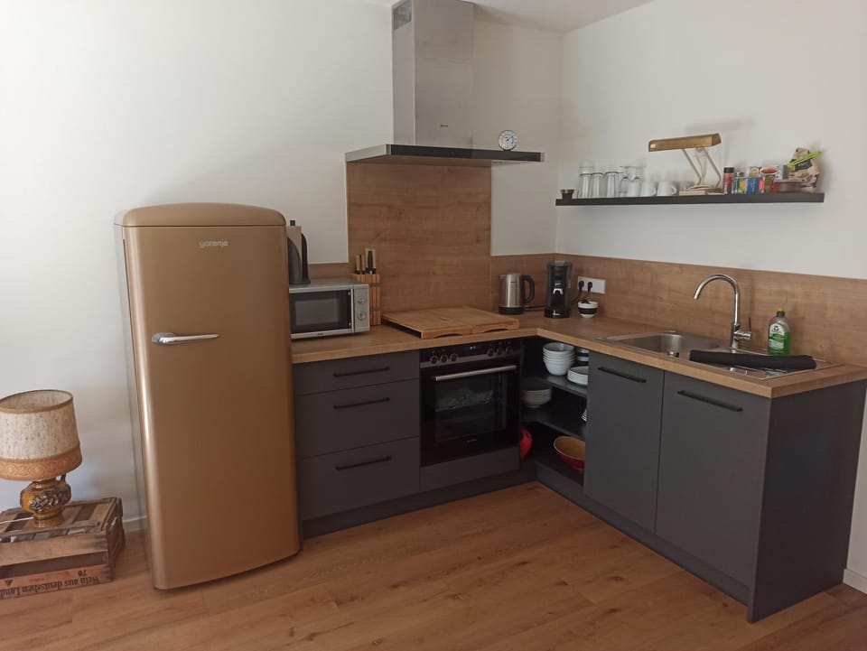 Kitchen or kitchenette, dishwasher, stove