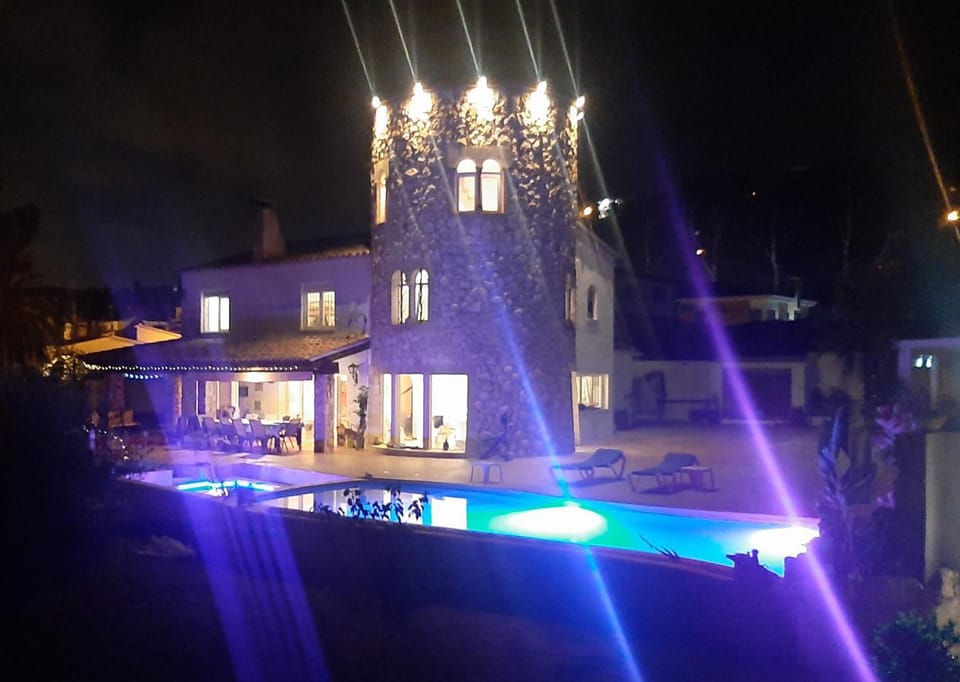 Property building, Night, Pool view, Swimming pool