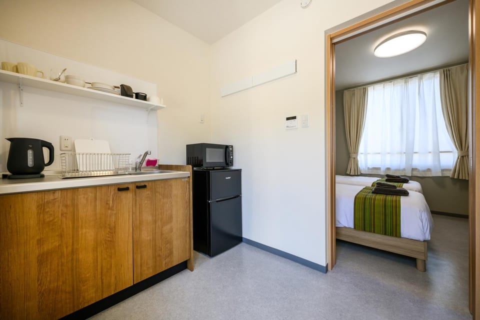 Kitchen or kitchenette, microwave