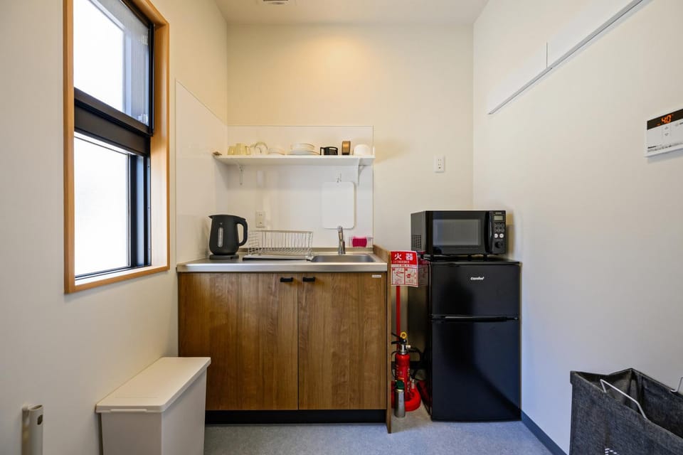 Kitchen or kitchenette, microwave