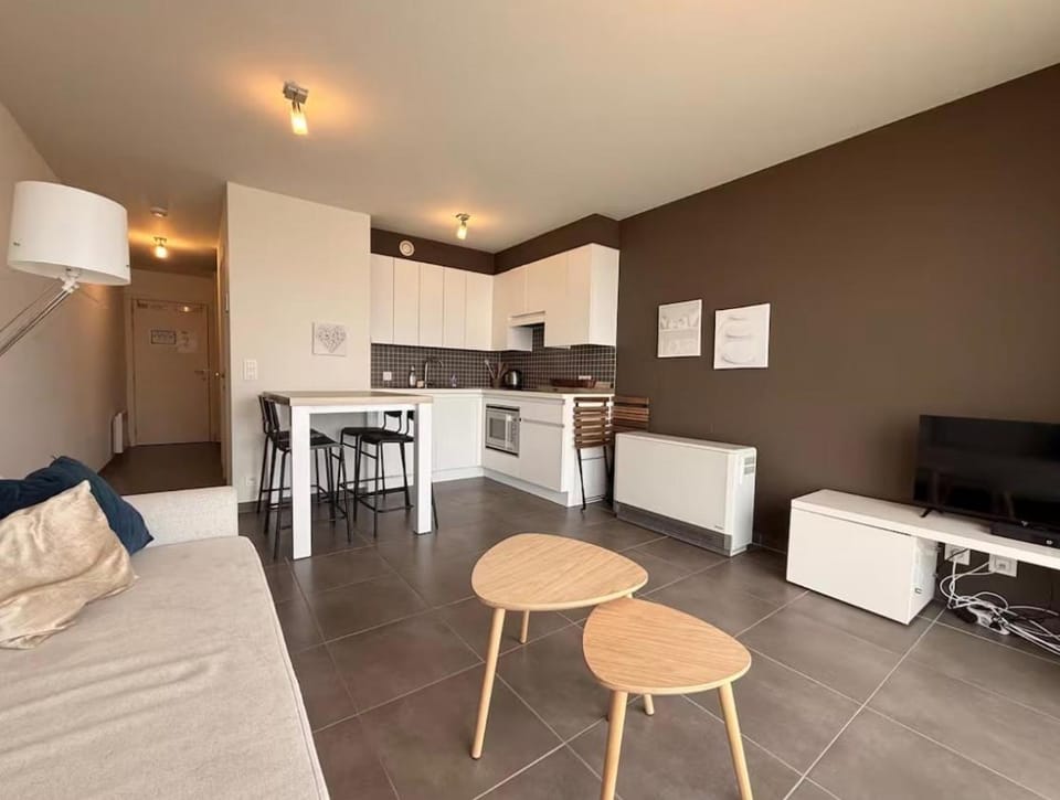 Frontaal zeezicht Ribella Oost Studio Apartment in De Panne