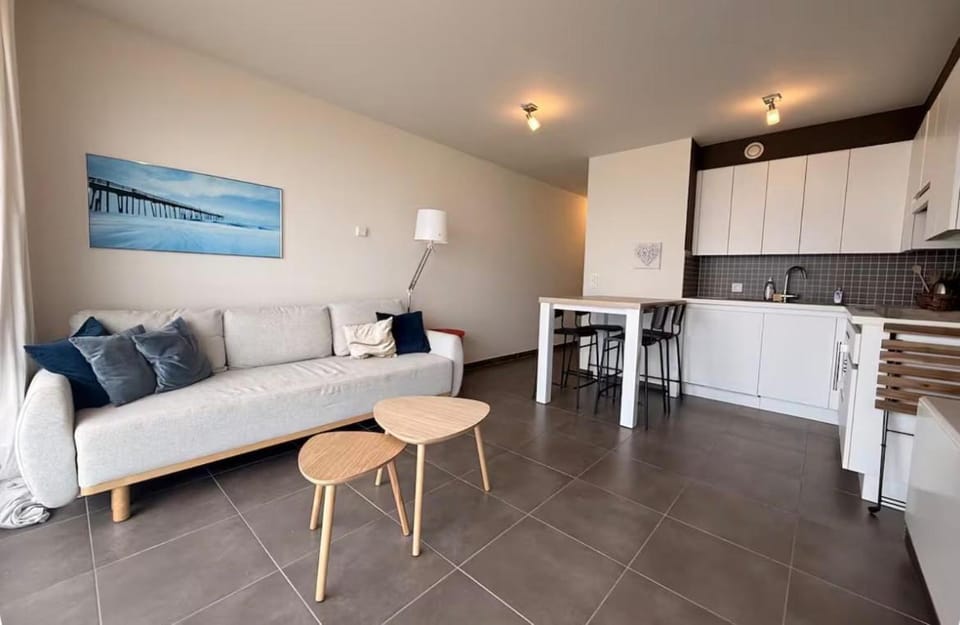 Frontaal zeezicht Ribella Oost Studio Apartment in De Panne