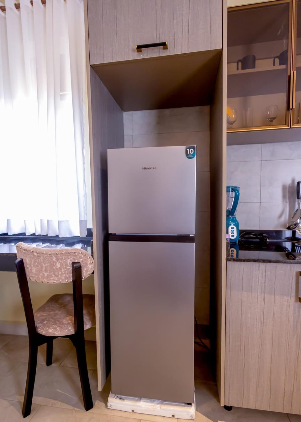 Kitchen or kitchenette, stove