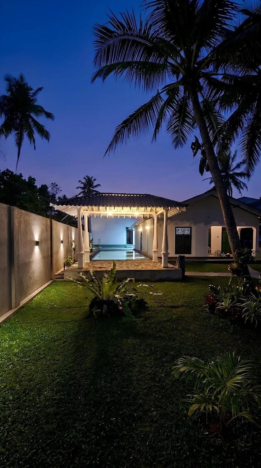 Property building, Night, Garden, Garden view, Swimming pool
