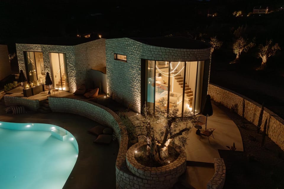 Property building, Night, Swimming pool