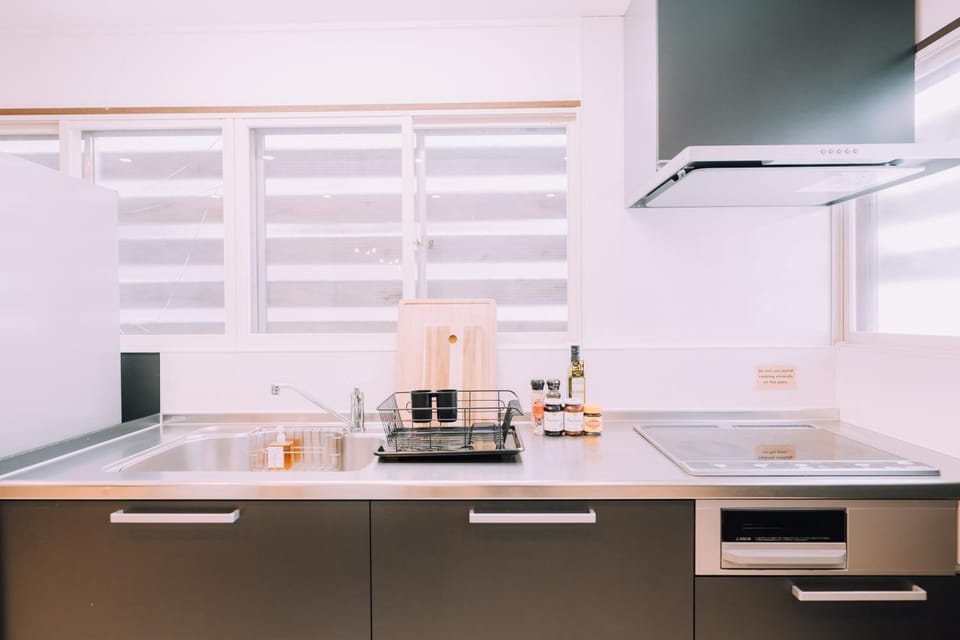 Kitchen or kitchenette, stove