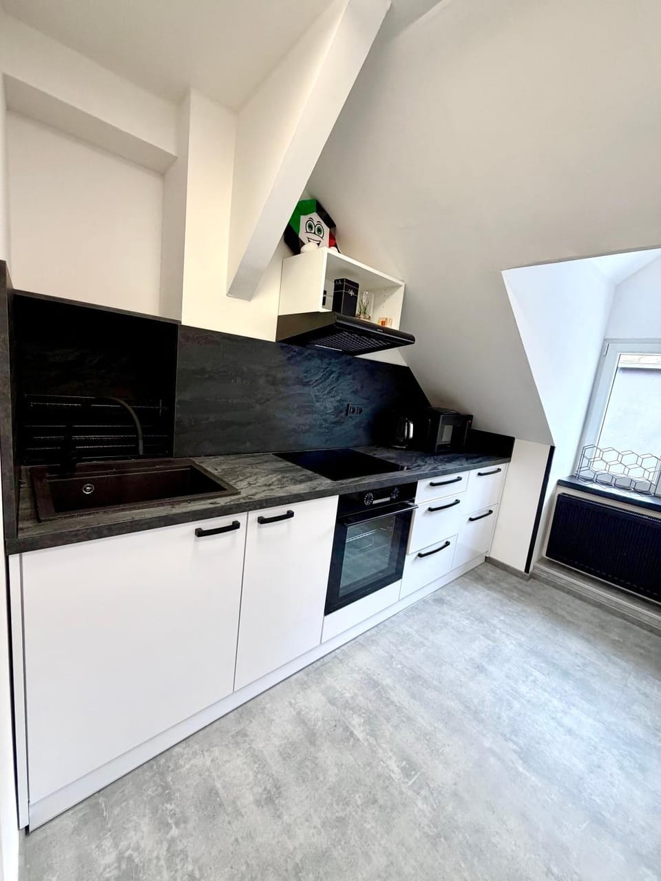 Kitchen or kitchenette, oven, stove