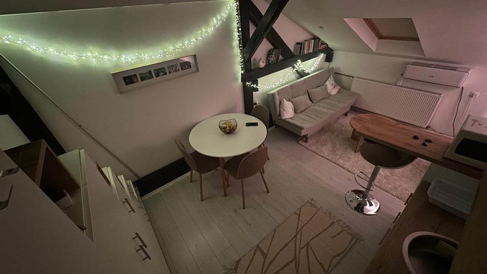 Night, Living room, Seating area, Dining area