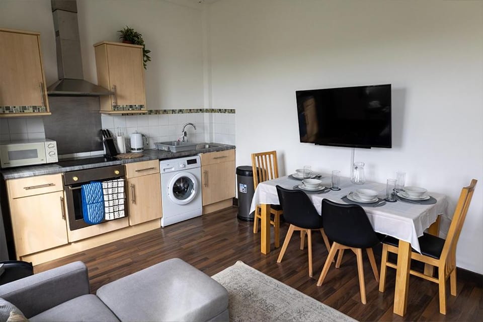 TV and multimedia, Kitchen or kitchenette, Living room, Seating area, Dining area, oven, stove, washing machine