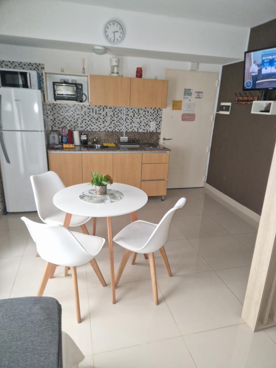 Dining area, microwave, oven, kitchen