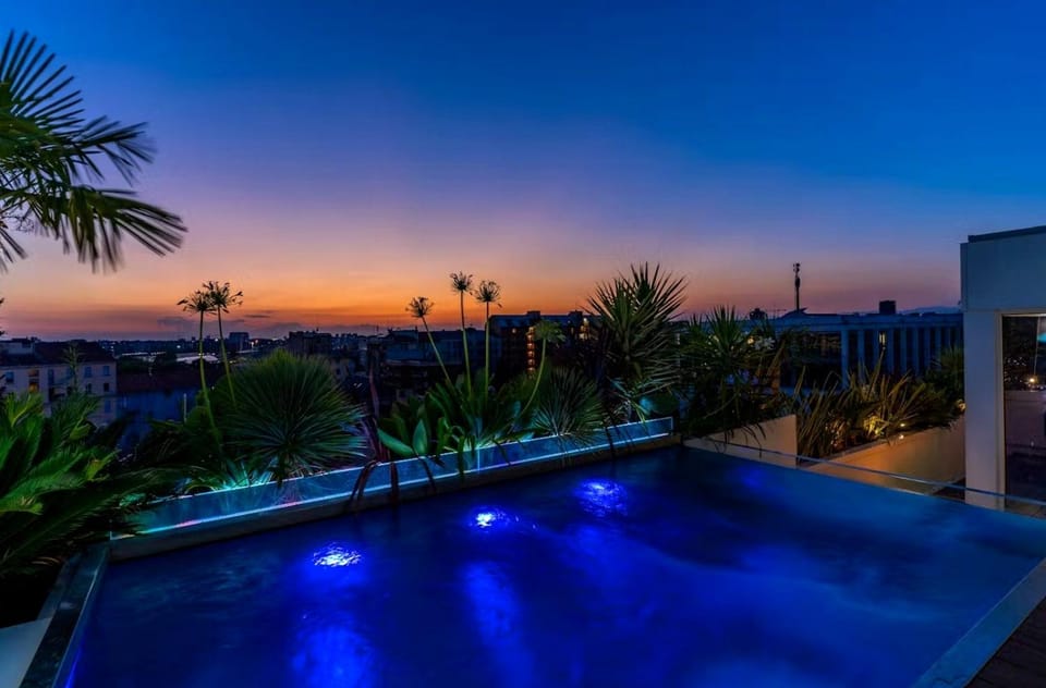 Night, Natural landscape, Pool view, Swimming pool, Sunset