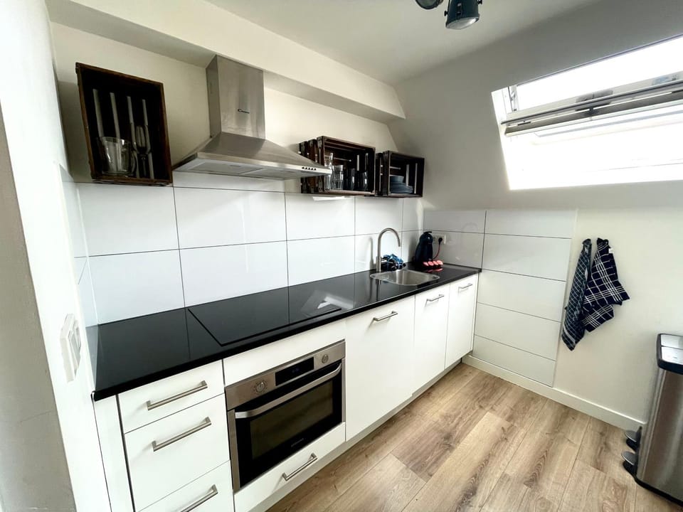 Kitchen or kitchenette, dishwasher, stove