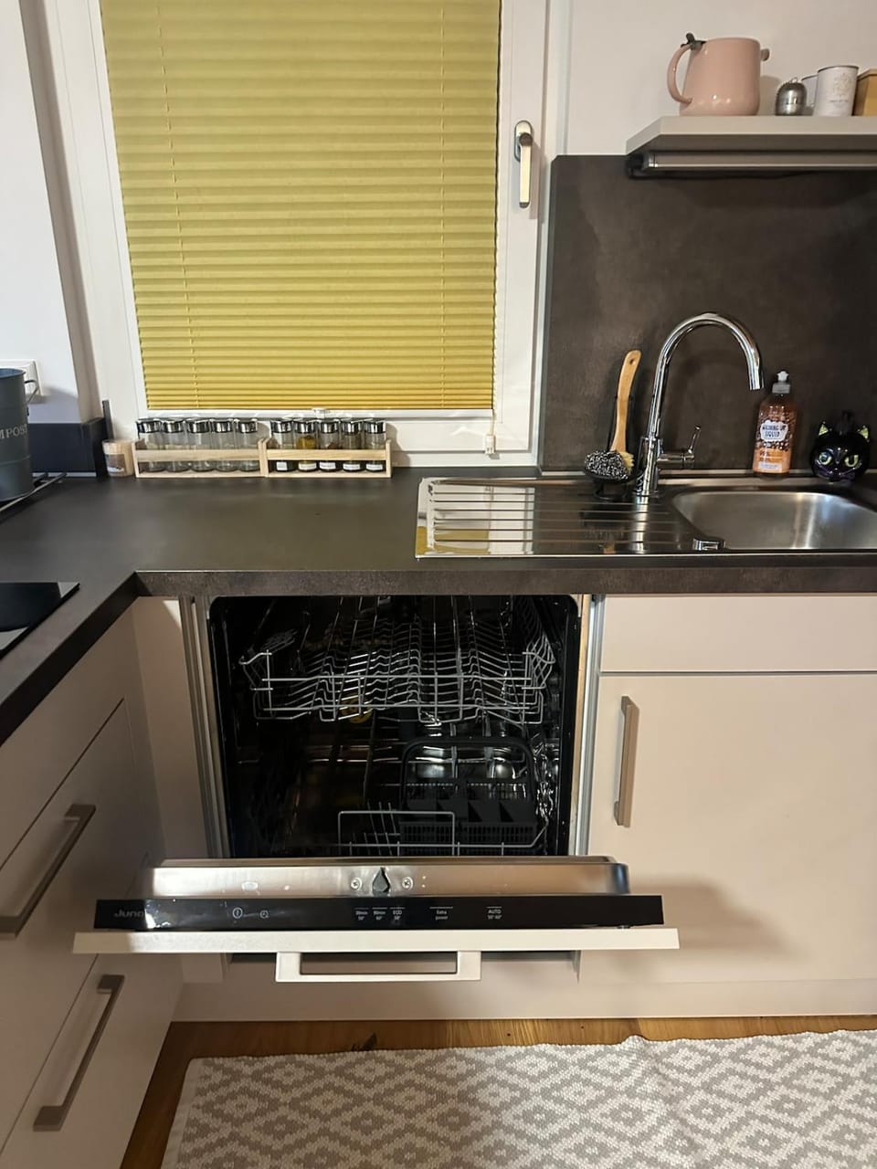 Kitchen or kitchenette, dishwasher, stove