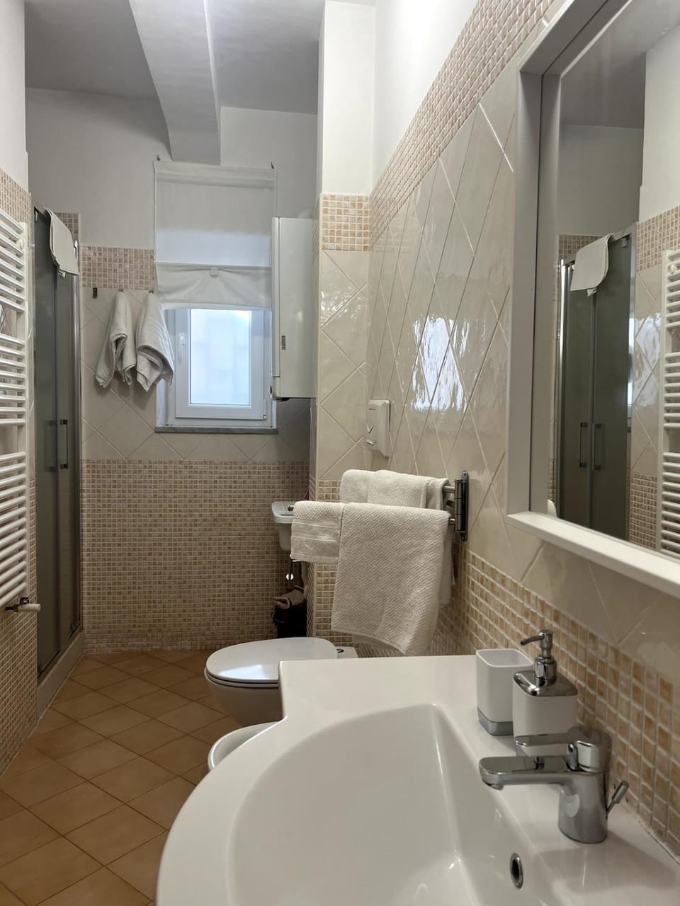 Shower, hair dryier, towels