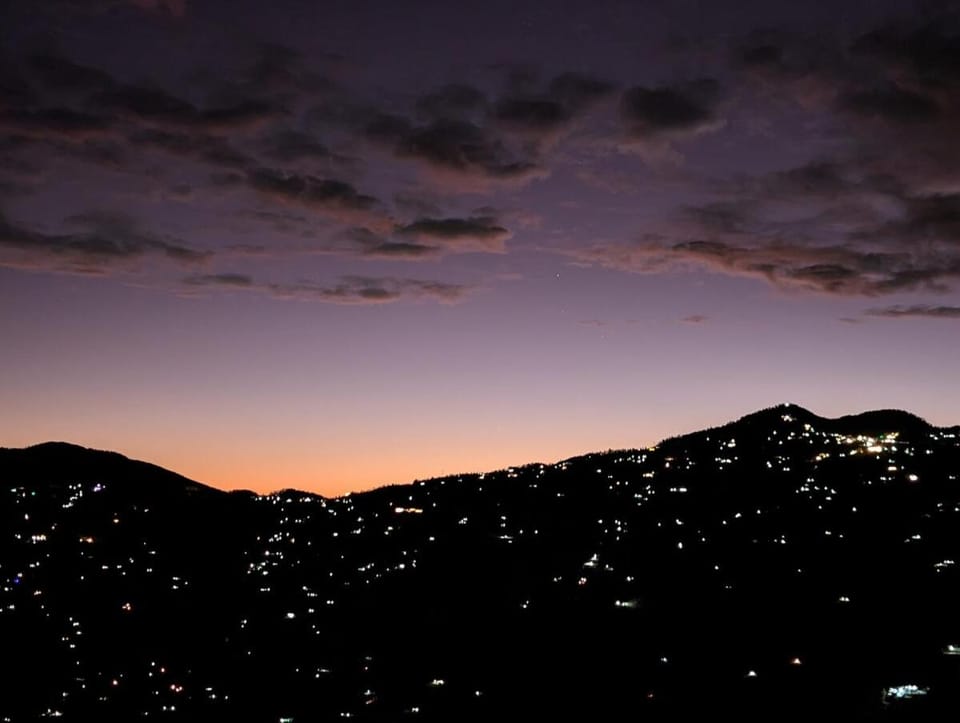 Night, Mountain view, Sunset