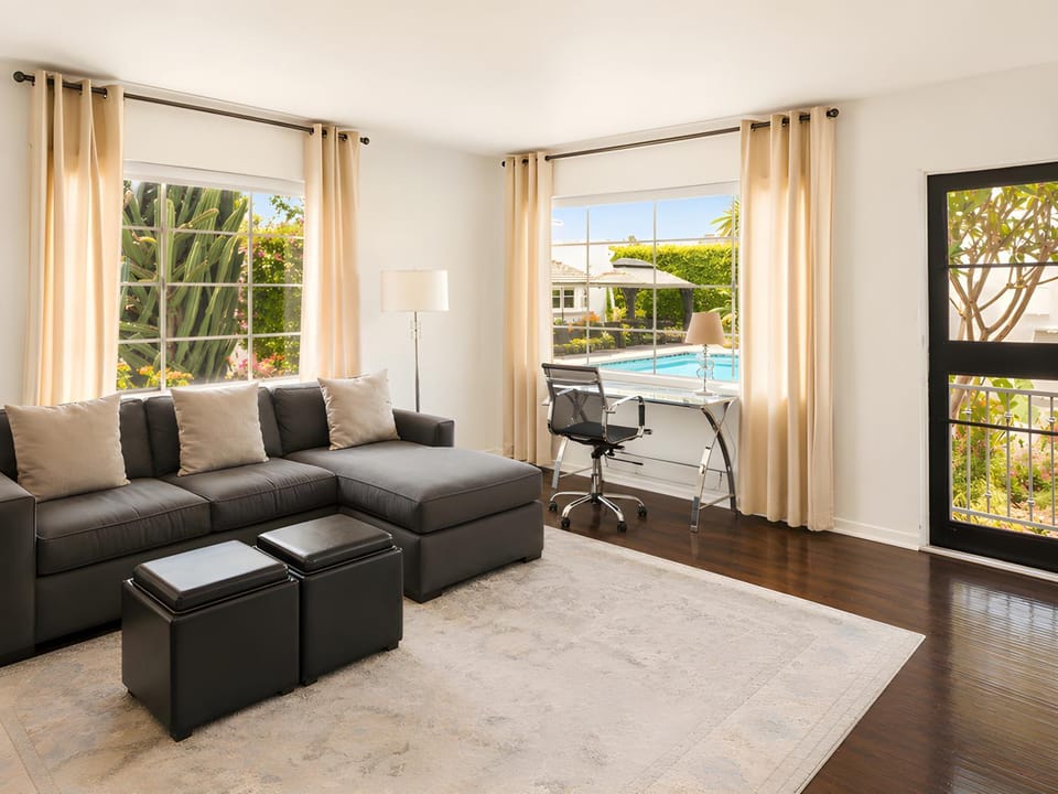Day, View (from property/room), Living room, Garden view, Pool view, Swimming pool
