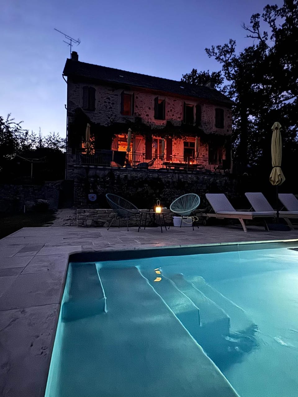 Property building, Night, Pool view, Swimming pool, Sunset, sunbed