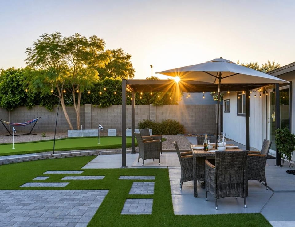 Patio, Garden, Garden, Sunset