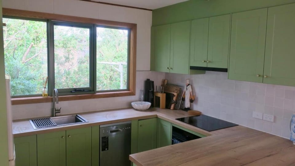 Kitchen or kitchenette, dishwasher, stove