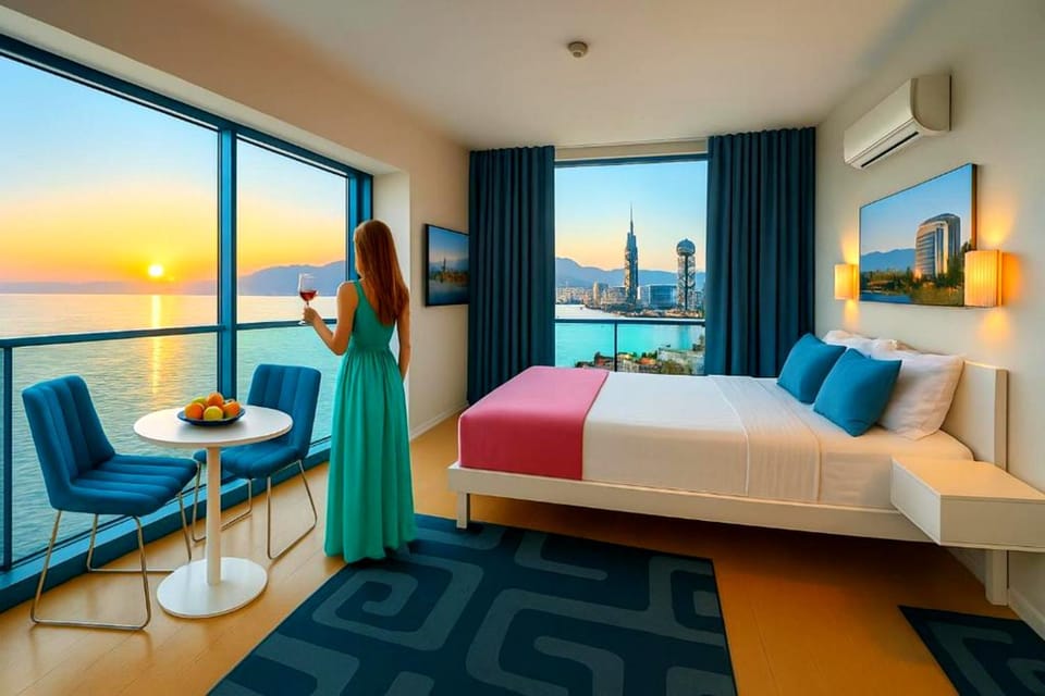 Communal lounge/ TV room, Bed, Natural landscape, TV and multimedia, View (from property/room), Balcony/Terrace, Living room, Photo of the whole room, Seating area, Evening entertainment, Bedroom, Sea view