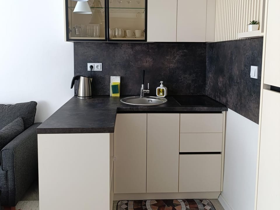 Kitchen or kitchenette, stove