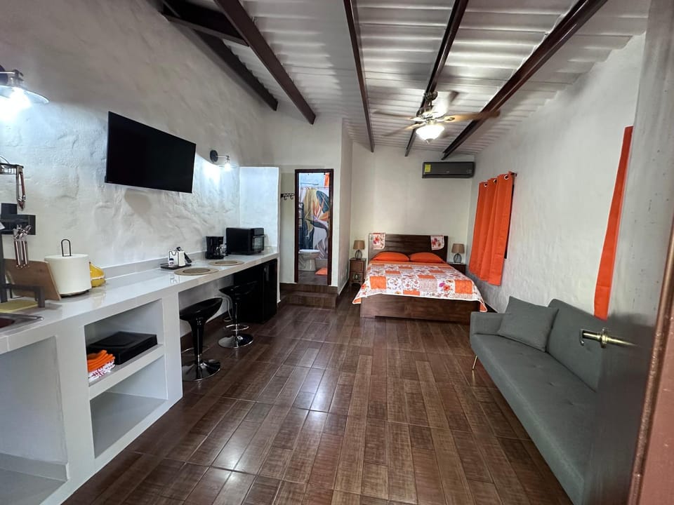 Bed, TV and multimedia, Kitchen or kitchenette, Photo of the whole room, Bedroom, minibar
