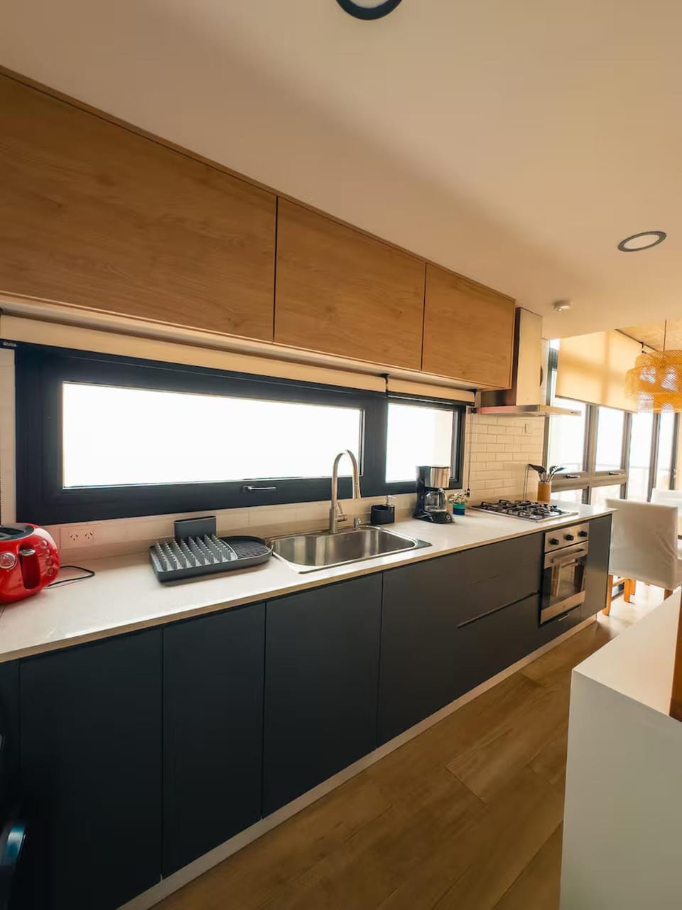 Kitchen or kitchenette, stove