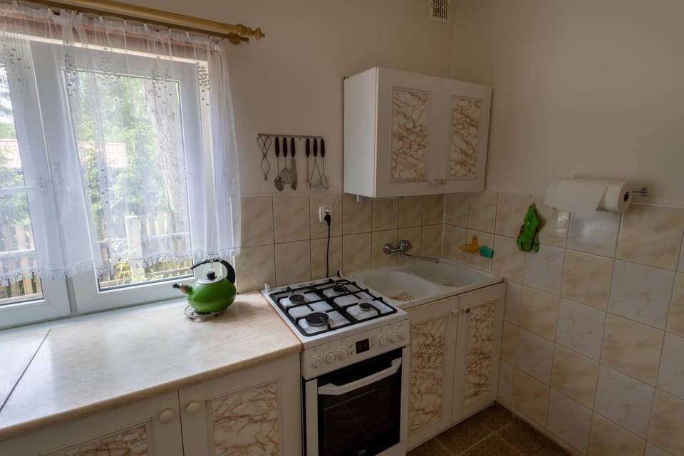 Kitchen or kitchenette, stove