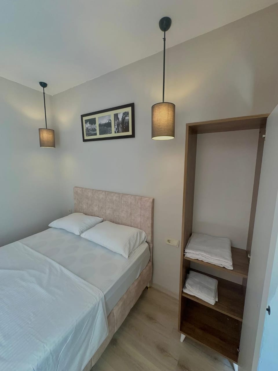 Bed, wardrobe