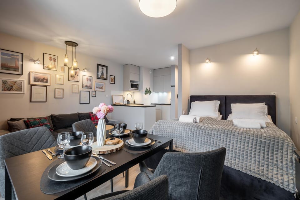 Bed, Kitchen or kitchenette, Living room, Photo of the whole room, Decorative detail, Dining area, Bedroom