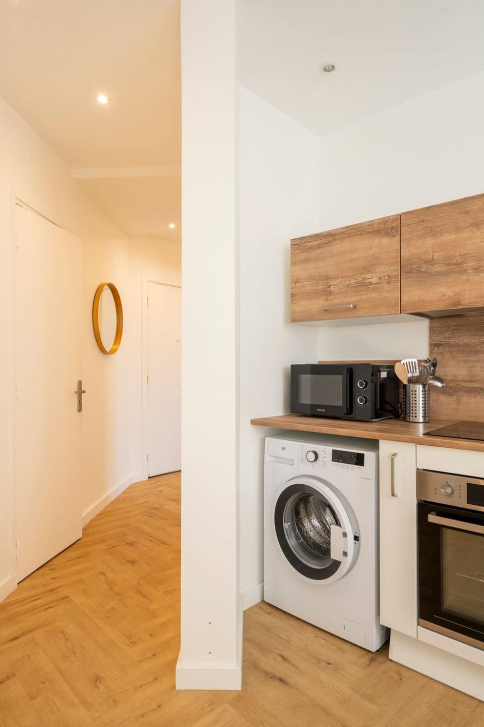 microwave, oven, stove, washing machine, kitchen